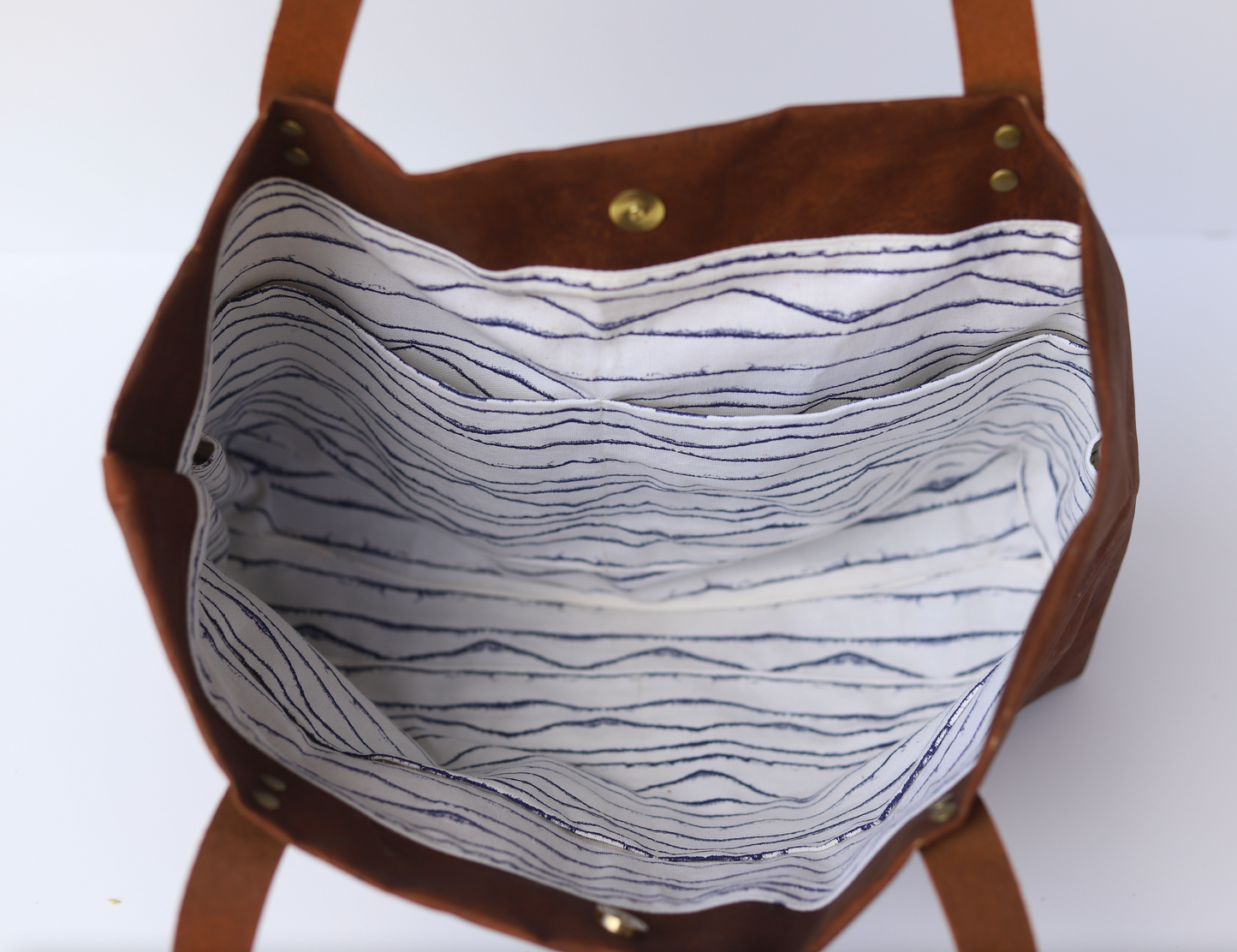 Chocolate Lālea Tote with Navy Ocean Stripe